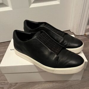 Vince Black Leather Slip-On Sneakers